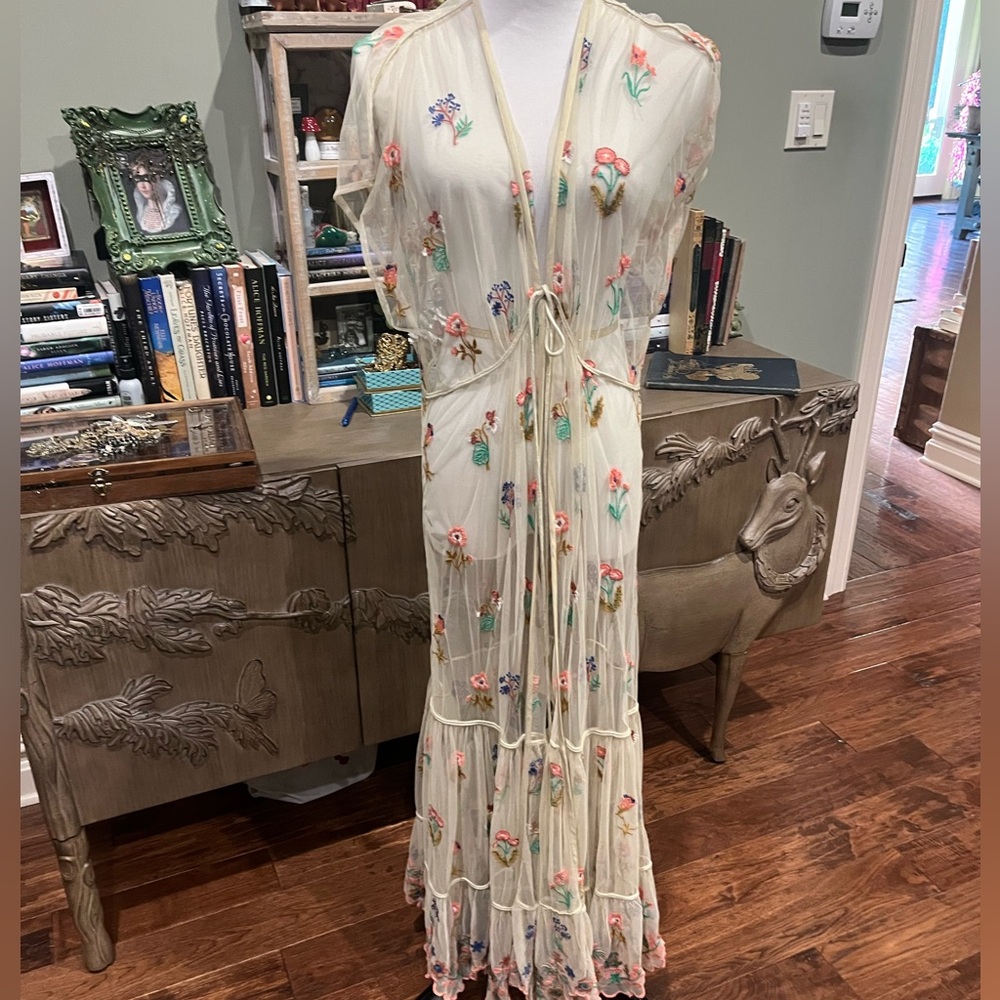 Anthropologie Bl-nk embroidered sheer overlay duster never worn